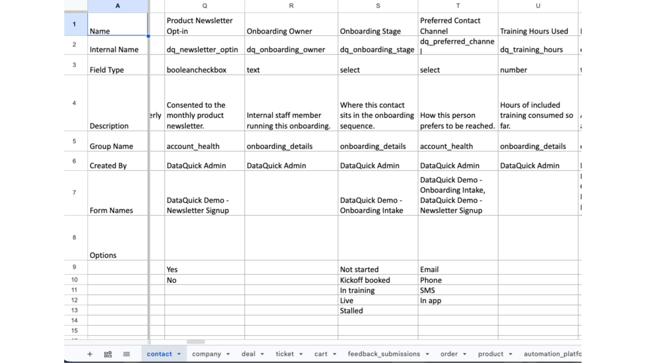 Spreadsheet example